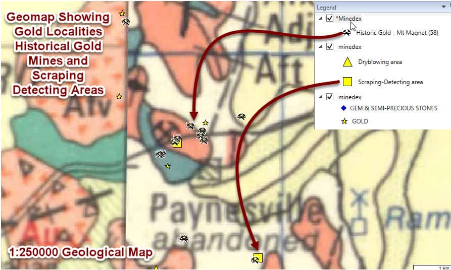 Using geological maps as gold maps to target gold nuggets and gold geology in WA..