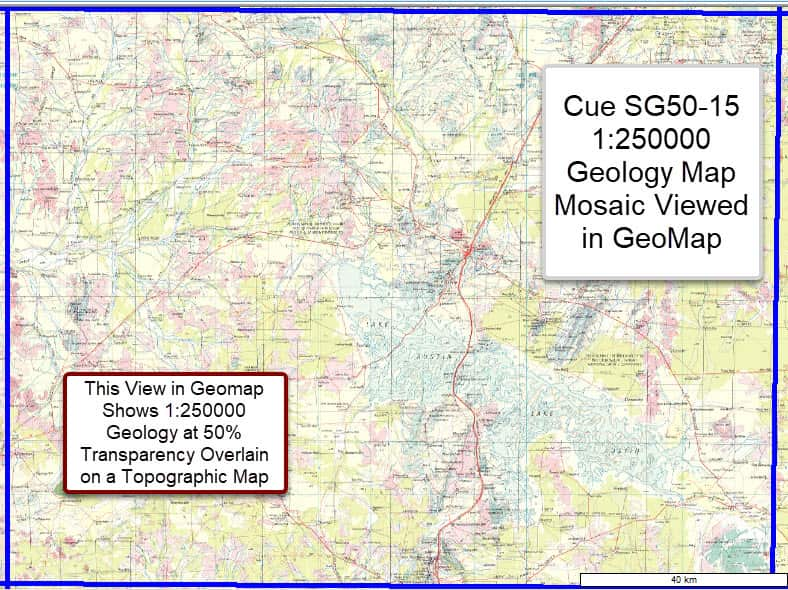 Cue SG50-15 (Geology layer is 50% Overlaying Topographic Map information)