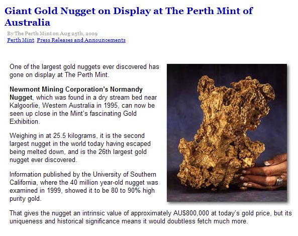 The Normandy Gold Nugget of 25.5kg.