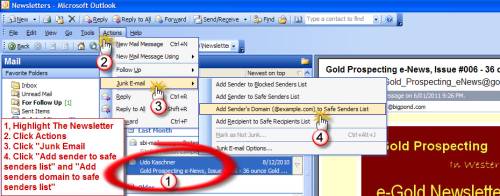 Whitelist e-Gold Newsletter in MS Outlook 2003